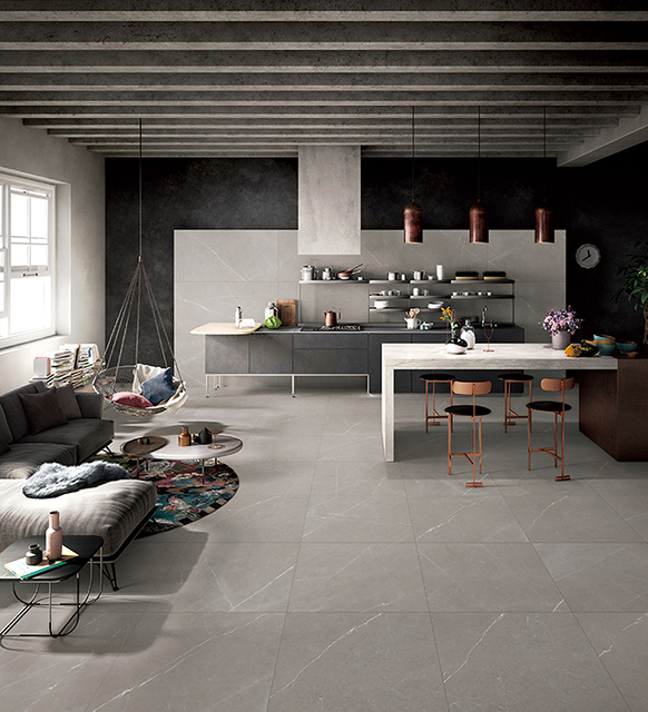 Ideas de azulejos para el piso de la cocina - Sacmi Dark Grey