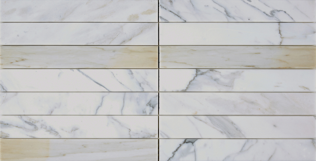 Mosaico de tiras horizontales de oro Calacatta-CAG26