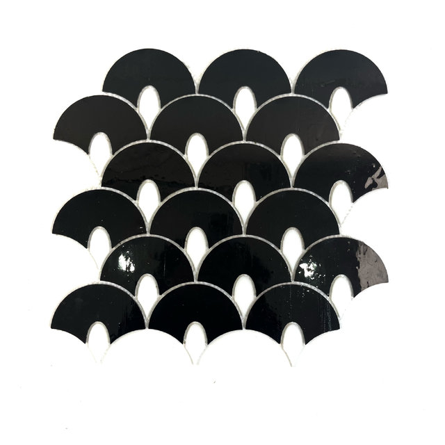 Elegantes baldosas de mosaico de vidrieras negras para paredes-SYM12