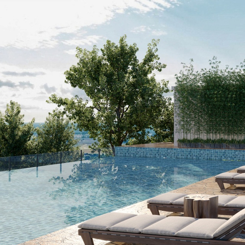 Mosaico de cerámica con textura para piscinas 97x97 mm-azul lapis