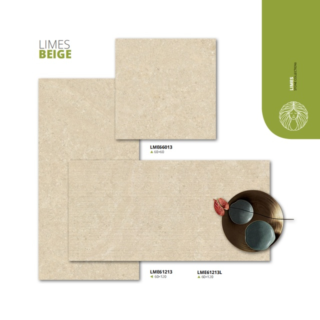 Tile de efecto de piedra caliza de acabado mate 600x1200 mm para beige de los limotes de baño