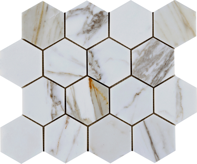 Mosaico de mármol hexagonal dorado Calacatta-CAG27