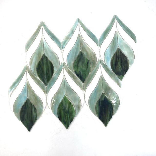 Mosaico de vidrio de color verde para acento Wall-KQS71