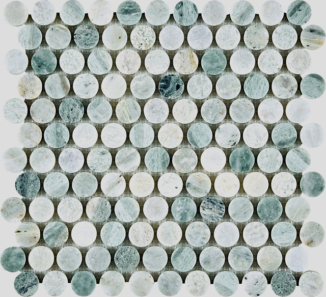 Mosaico redondo Penny de mármol esmeralda-EME12