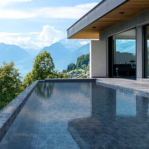 Azul mosaico-neptuna de piscina cuadrada de 150 mm