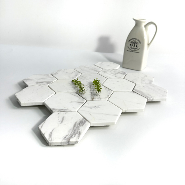 Mosaico de mármol hexágono blanco