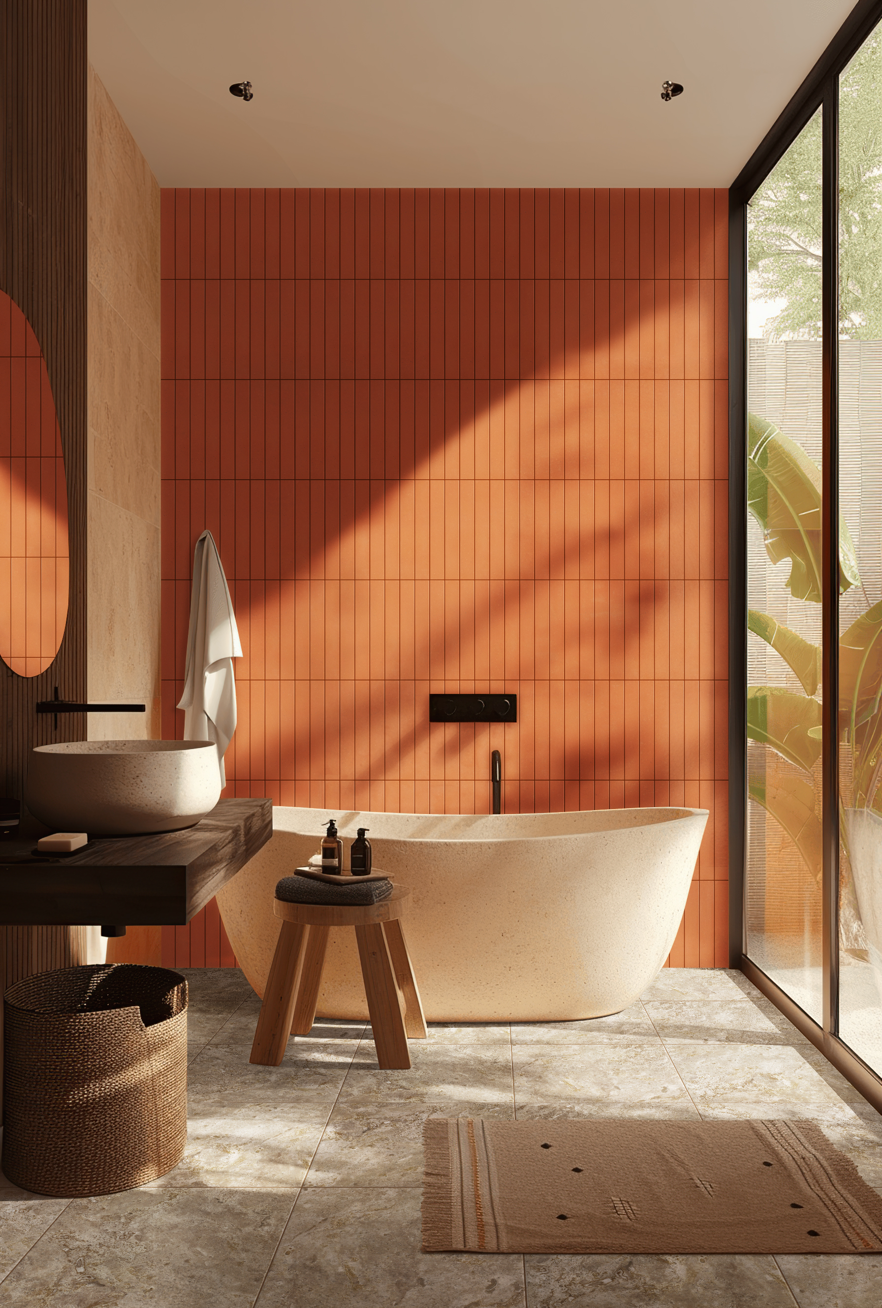 Tile de baño de piso y decoración