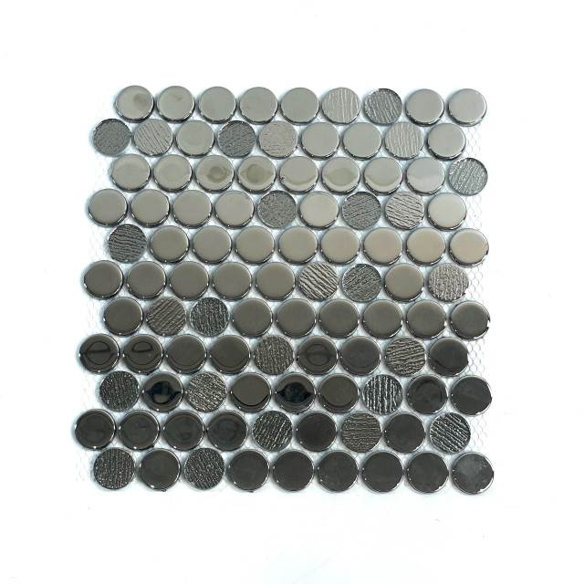 Mosaico de vidrio de plata redondo -DGS23 Barhoo