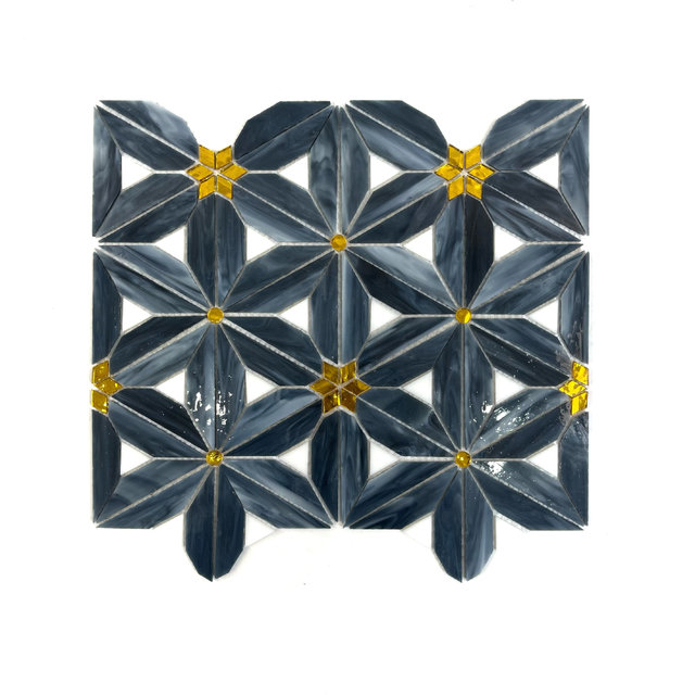 Vaso de color floral azul mosaico-hbs40