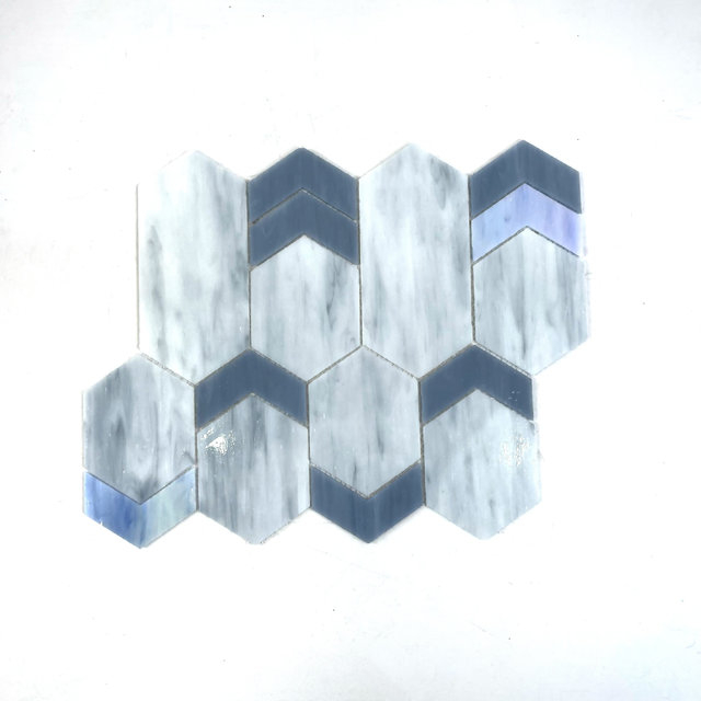 Vibrante mosaico de vidrieras azules para paredes interiores-zs22