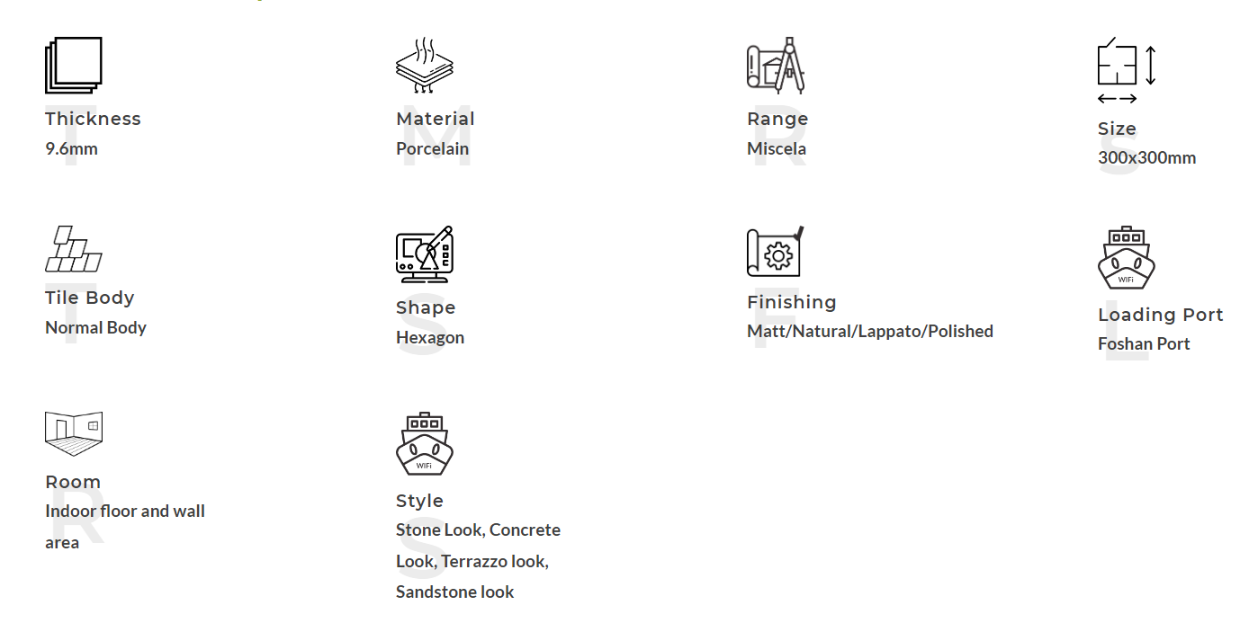 Porcelana hex&aacute;gono mosaic-nvs3-12