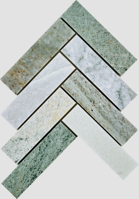 Mosaico Chevron de mármol esmeralda-EME20