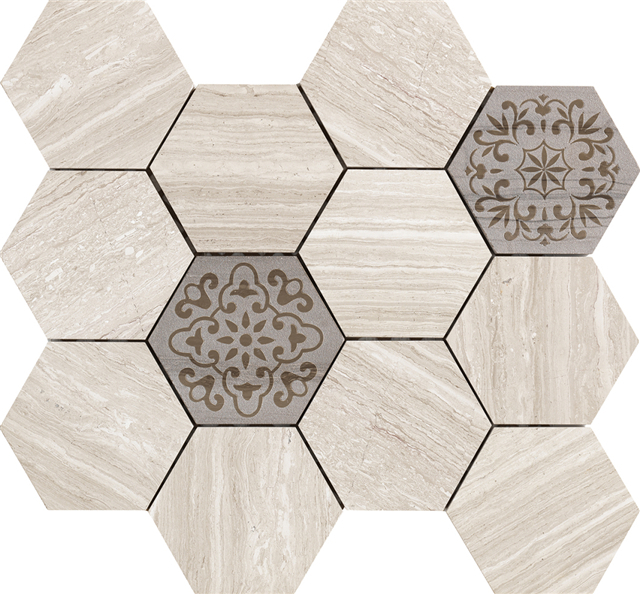 Azulejos de mosaico de piedra natural ｜Musivo｜Hexagon
