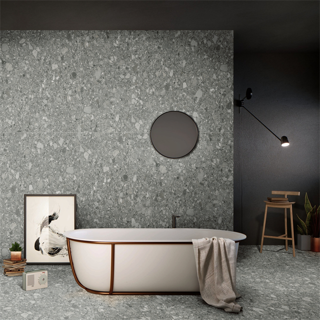 Baño con azulejos de terrazo 