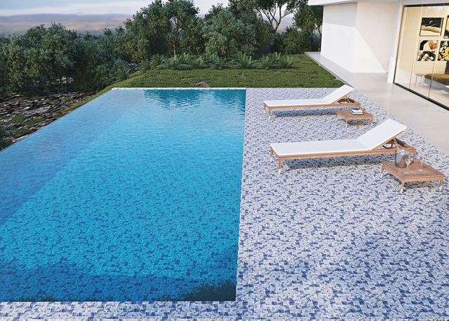 Diseños de mosaicos para piscinas - Amazon Blue