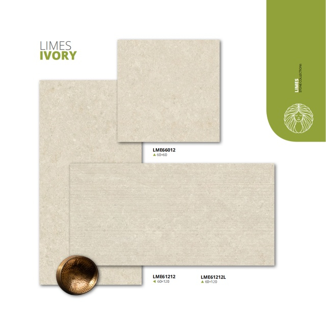 Beige Limestone Look Mucle de porcelana para interiores modernos-Limes Marfil