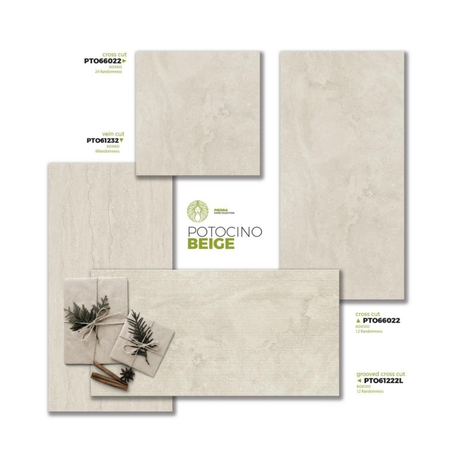 Beige Travertine Effect Tile 600x1200 mm Matte Potocino Beige