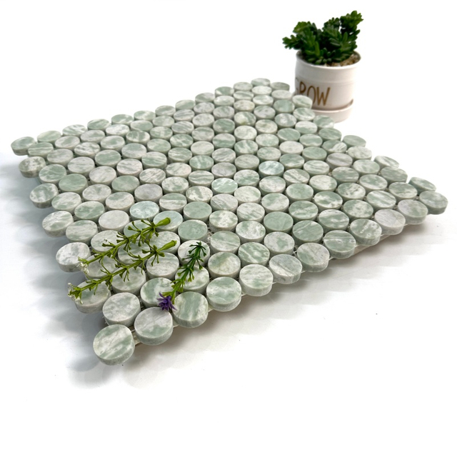 Azulejos de mármol verde azulado
