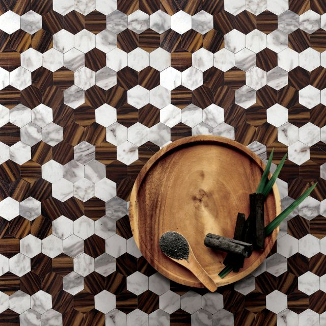 Azulejo mosaico de PVC con apariencia de madera-F02