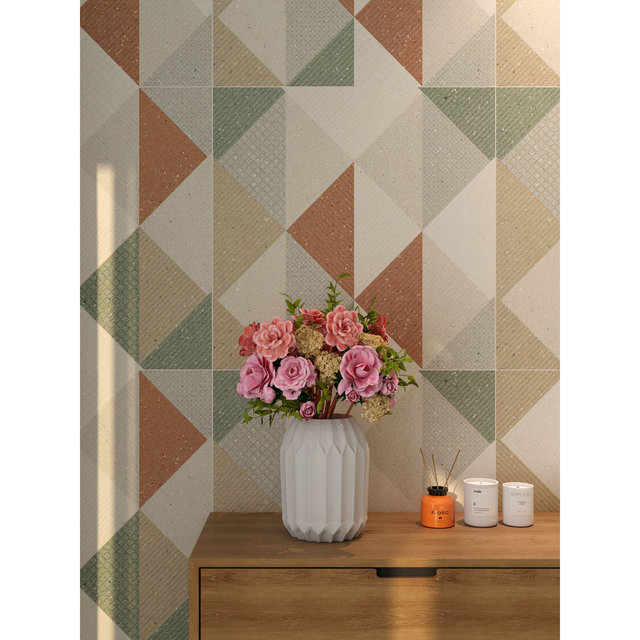 Azulejo decorativo con patrón triangular de 600x600 mm-C62H7